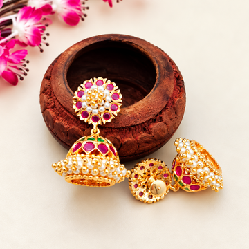 Gold plated Pearl Screw back Jhumkas - Design 1