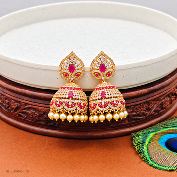 Micro gold AD stone  pearl jhumkas