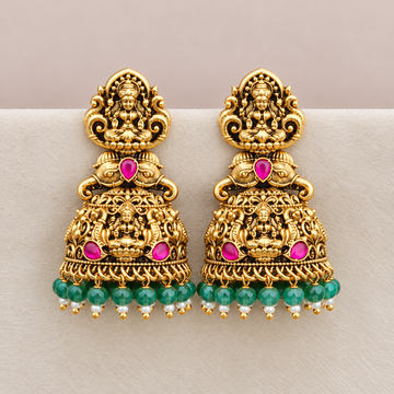 Nakshi Green Bead Jhumkas