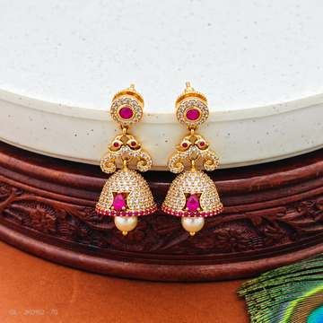 Micro gold AD pine stone pearl jhumkas