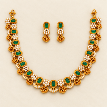 Diamond look AD Emerald Necklace