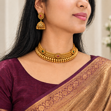 Gold finish choker  necklace Set - Design 3