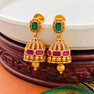 Golden -Emerald-Ruby-Stones- Jhumkas