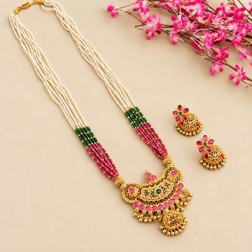 Multicolor Pearl Bead Mala Long Necklace