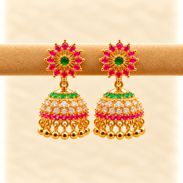 1 gram gold screw back Floral Jhumkas  - Design 16