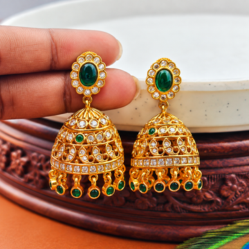 Gold Finish Emerald stone Jhumka