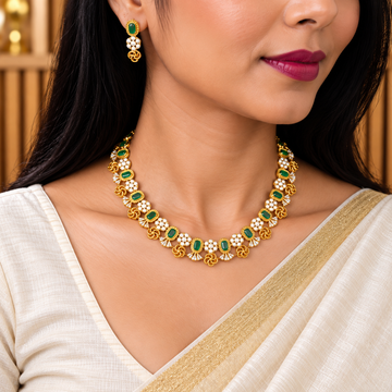 Diamond look AD Emerald Necklace