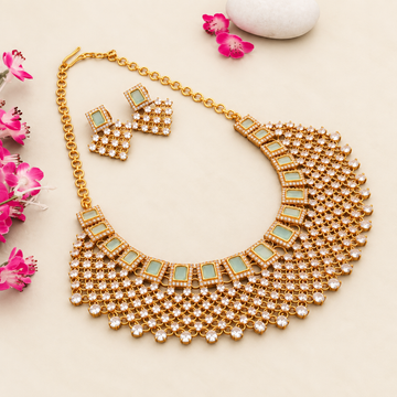 Cz Stone Pastel Pink Grand necklace set