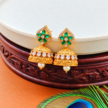 Cz Emerald stone Jhumkas