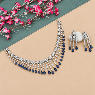 Blue/pink Cz American diamond necklace