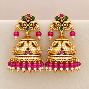 Nakshi Red beaded Peacock Jhumkas