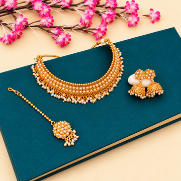 Gold finish choker necklace set - Design 2