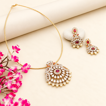 American diamond peacock Design Locket set