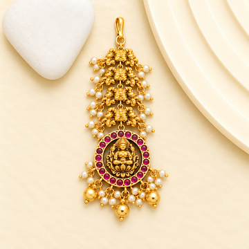 Gold finish Lakshmi Design Ruby ,Emerald pearl Tikka