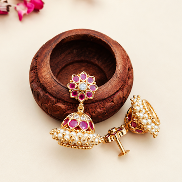 Gold plated Pearl Screw back Jhumkas - Design 2