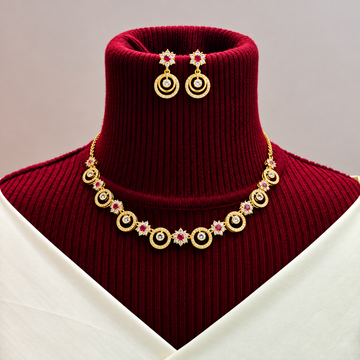 Brass gold plated free size necklace set