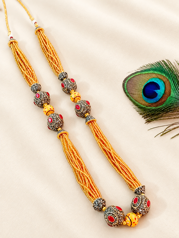 Ornate beaded Mala -Ruby and white stone