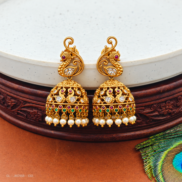 Gold  plated peacock Top pearl jhumkas