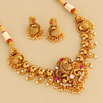 Golden nakshi peacock necklace