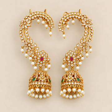 Antique Matt Earchain Jhumkas