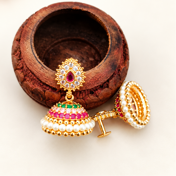 1 gram gold screw back Jhumkas - Design 12