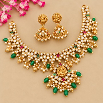 Polki Lakshmi Green bead Necklace set