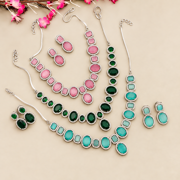Silver finish Party wear Necklace Set