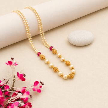 Gold finish Pearl bead chain - pink