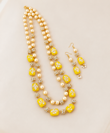 Multi-layered bead Mala set with pearl