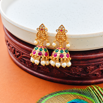 Gold Alike Ruby Emerald Temple Jhumkas