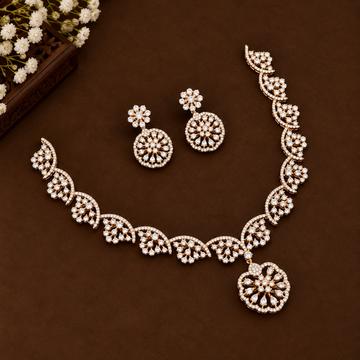 Gold plated AD stone Floral - Leaf Design  necklace set