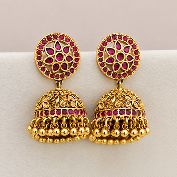 Nakshi Golden Kemp bead Jhumkas