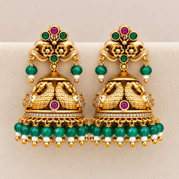 Nakshi green beaded Peacock Jhumkas