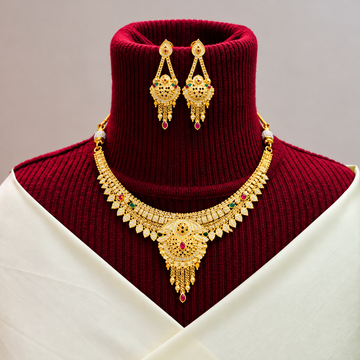 Antique styled gold necklace set with earrings