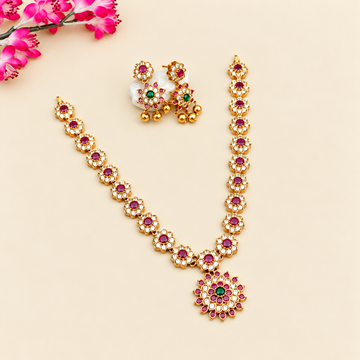 Golden floral Diamond necklace set