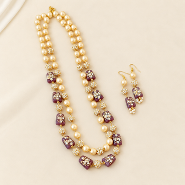 Multi-layered bead Mala set with pearl