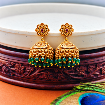 Gold Finish Floral Jhumka