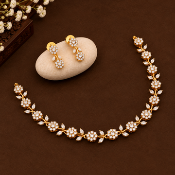 Gold plated AD stone Flower- Petal Design  necklace set