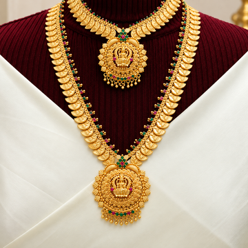 Gold look Lakshmi design -Ruby Emerald stones Combo Set