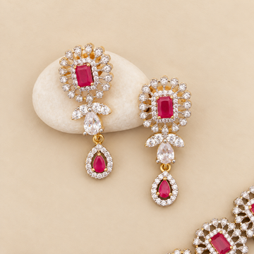 American Diamond Ruby Necklace Set