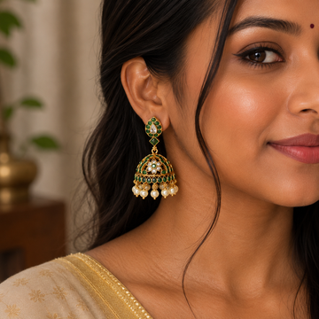 Emerald stone lightweight jhumkas