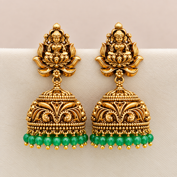 Nakshi Green Bead Temple Jhumkas