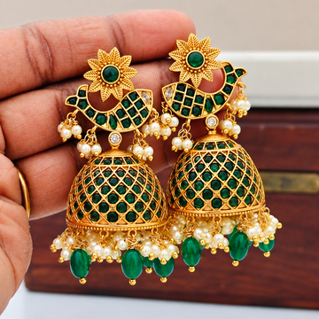 Elegant Green jhumkas-rice pearls