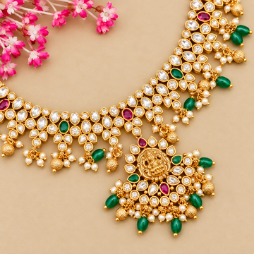 Polki Lakshmi Green bead Necklace set