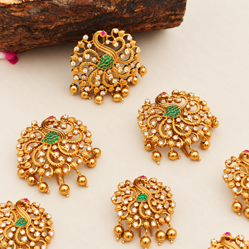 Temple Peacock Gold Finish Jada Billai Bridal Hair Set