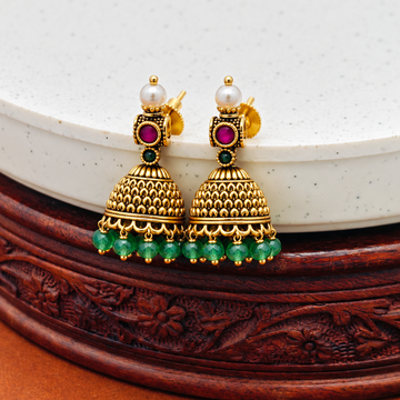 Micro gold Ruby Emerald stone pearl jhumkas