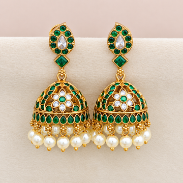 Emerald stone lightweight jhumkas