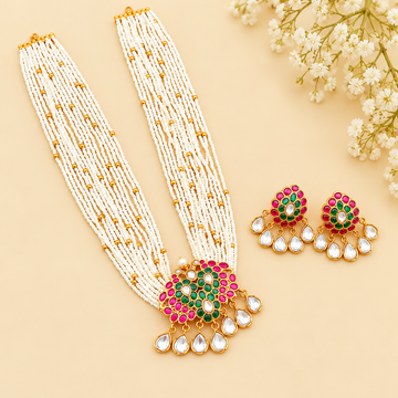 Jadau Kundan Ruby Emerald stone pearl necklace