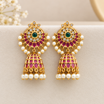 Trending Ruby Golden Pearl Jhumkas