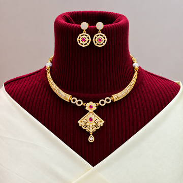 Gold- plated Ruby floral design necklace set